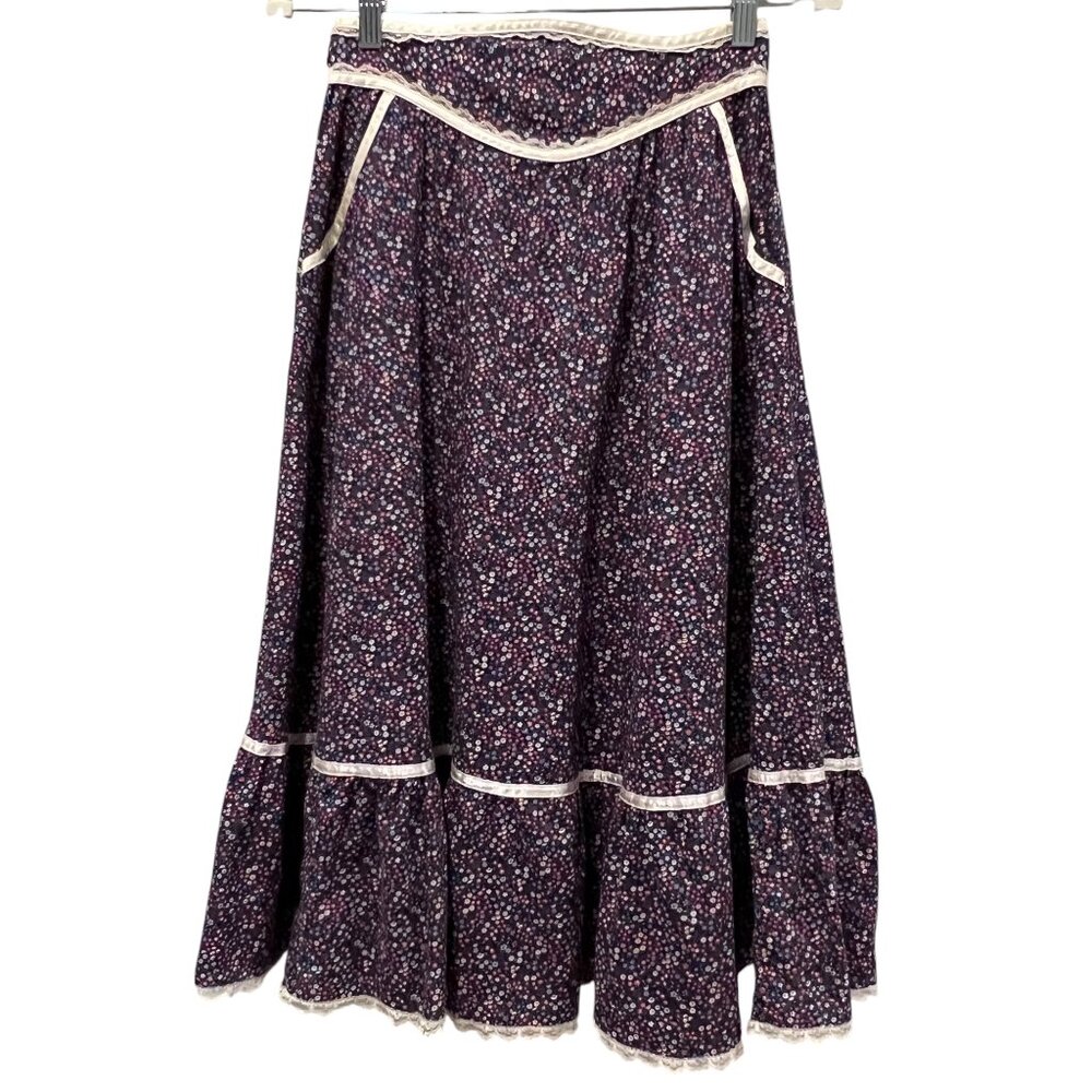 Jessica's Gunnies Vintage Ditsy Tiered Skirt, Pockets, USA, Navy Purple, 9